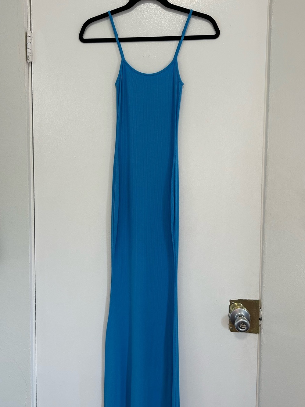 Blue Spaghetti Strap Maxi bodycon Dress - Women